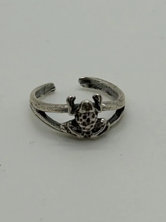 925 Sterling Silver Frog Toe Ring Adjustable Finger Knuckle Midi Band Size 2 - Picture 6 of 11